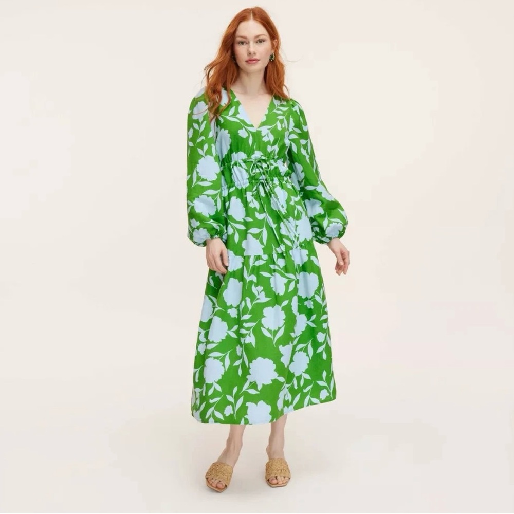 Kate Spade Green and White Bishop Sleeve Sundress